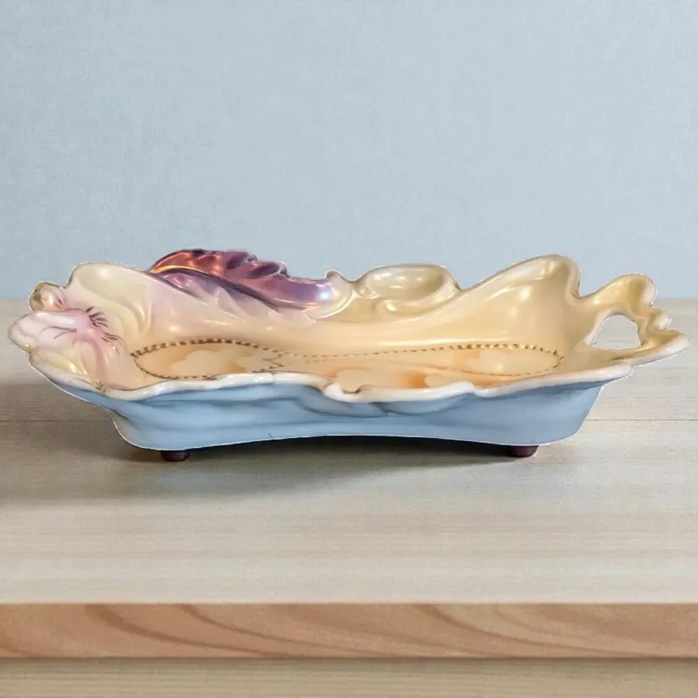 Double Spoon Rest Lusterware Pastels and Gold Made In Germany Antique IPF